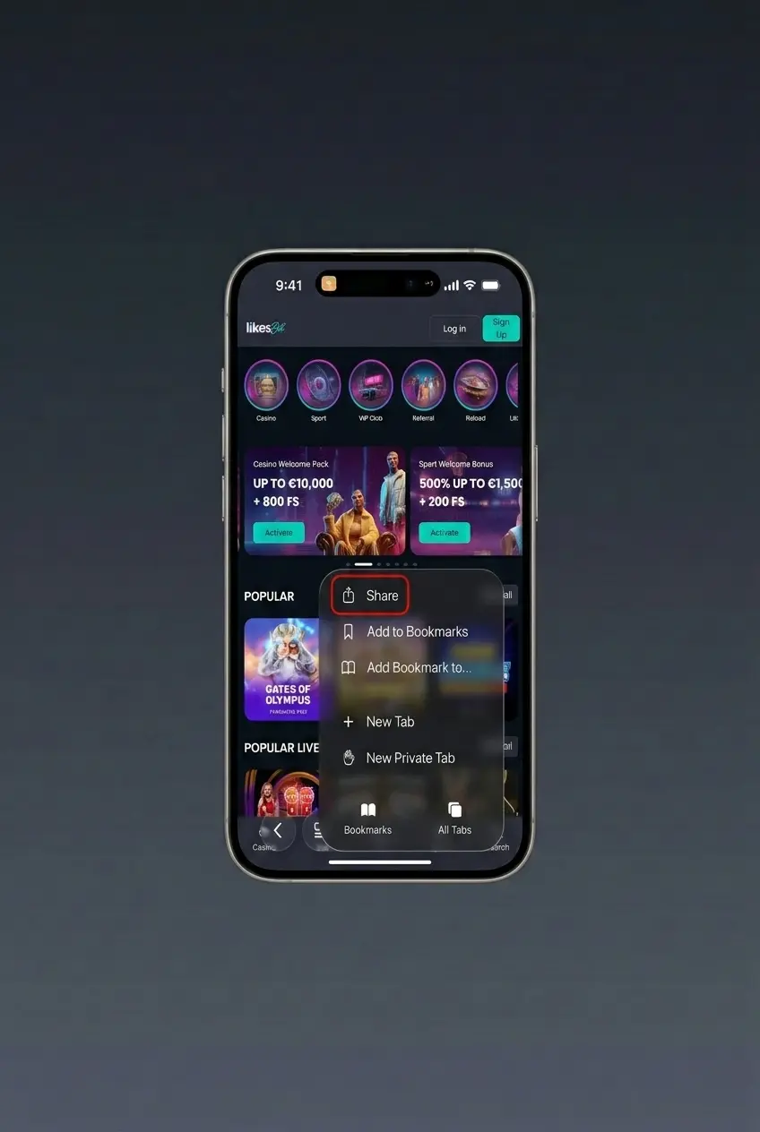 LikesBet PWA installeren op iOS via Safari op iPhone en iPad zonder App Store download