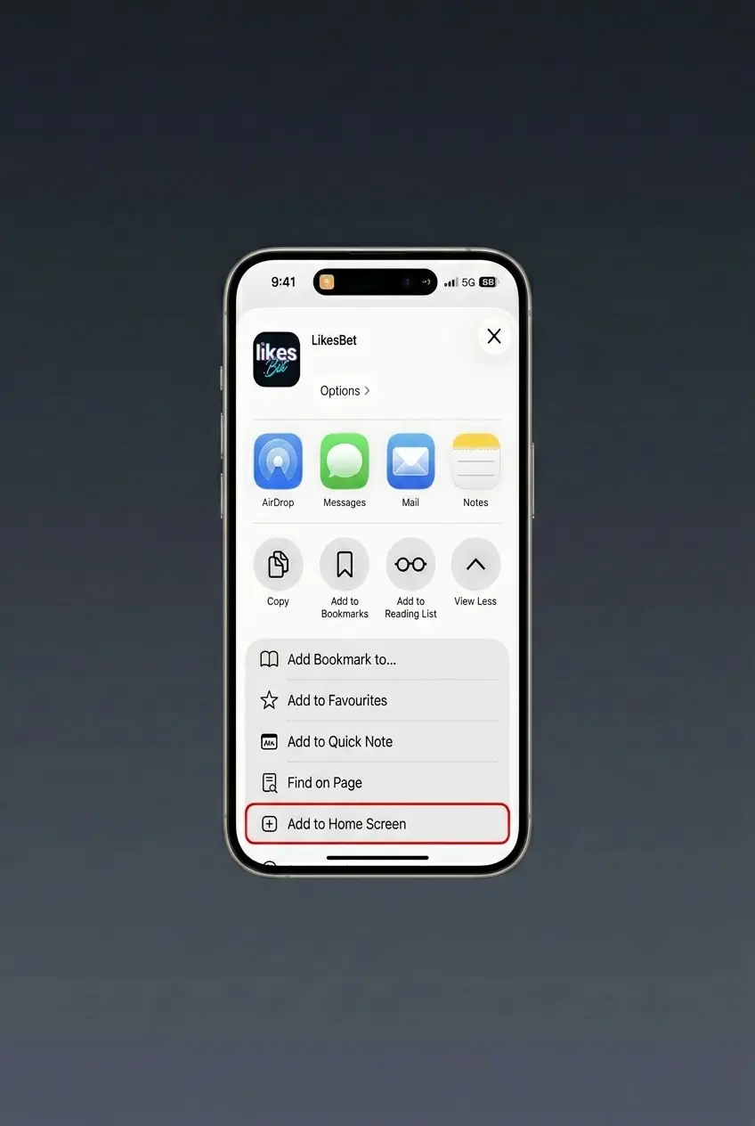 LikesBet PWA installeren op iOS via Safari op iPhone en iPad zonder App Store download