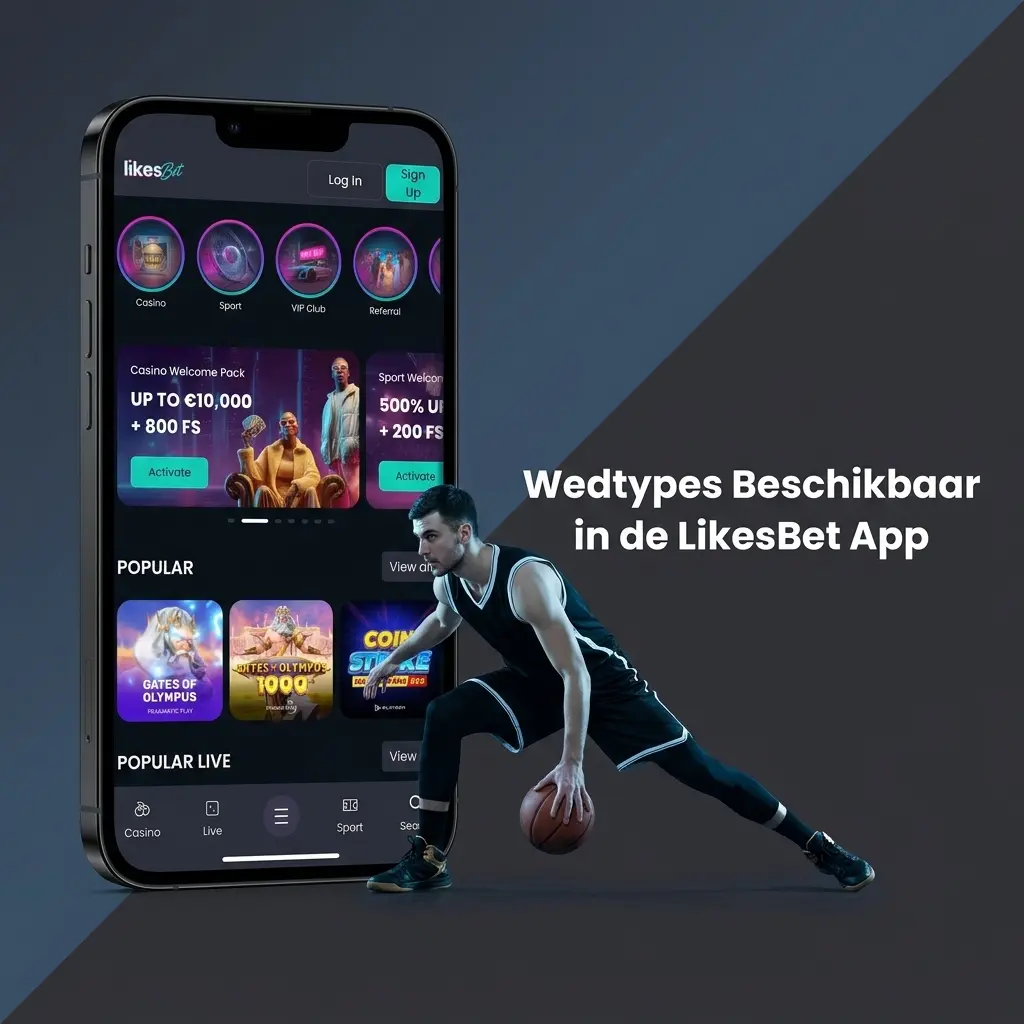 Overzicht van wedtypes in de LikesBet app: enkele wed, accumulator, systeem, live en handicap weddenschappen